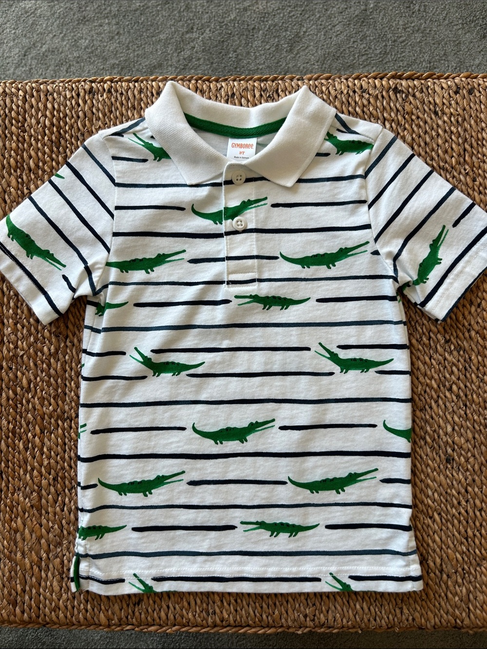 Gymboree White Polo with Black Stripes and Green Alligator Print